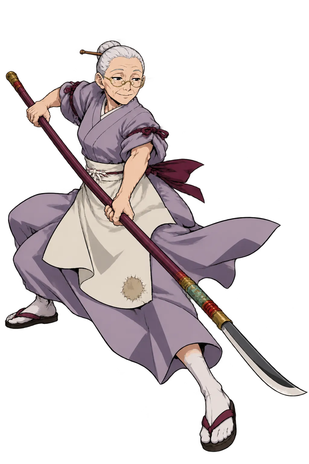 Key frame sketch: Marguerite sweeping her naginata in a low circle